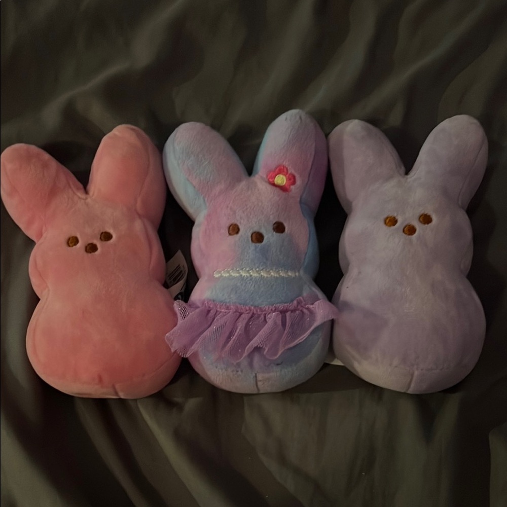 Set of Three Peeps Plush Toys - Pink, Blue, and Purple